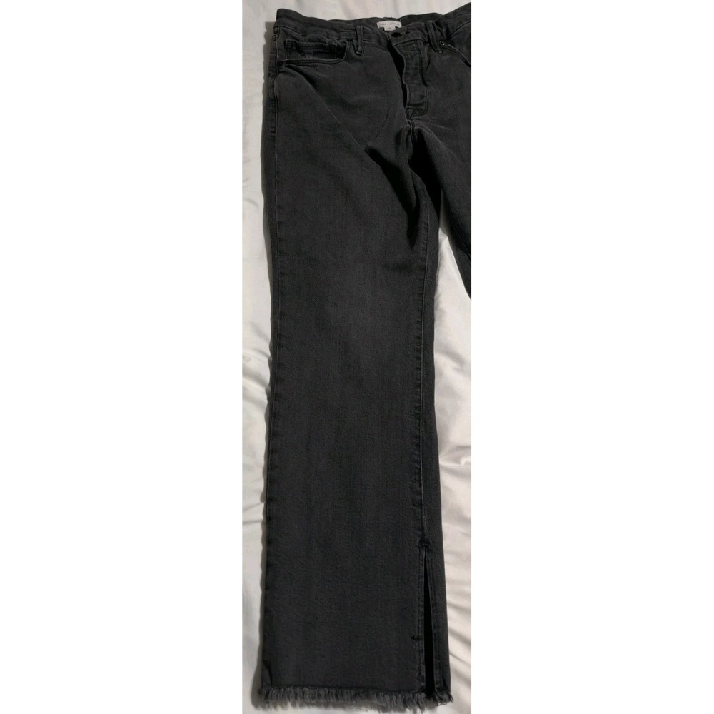 Good American Black Split Raw Hem Jeans Women's Size 15 Stretch Button Fly - Picture 2 of 10